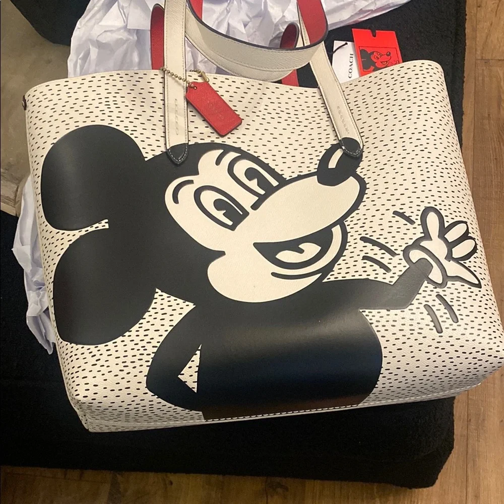 Coach Mickey Mouse White and Black Tote Bag , Keith Haring Edition - Picture 8 of 9
